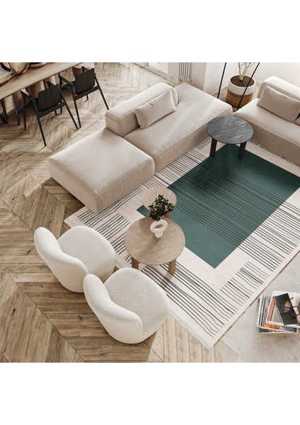 Geometrik Yeşil Pamuk Dikdörtgen Modern Desenli Pamuk Makinada Yıkanabilir Hav Toz Vermez Leke Tutmayan Kaymaz Taban Dijital Makine Baskı Salon Yolluk Mutfak Halı modelleri