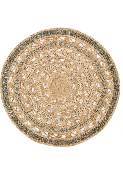 Liezen Geometrik Bej Jüt Daire Modern Desenli Akrilik Hav Vermeyen Leke Tutmayan Kolay Temizlenen Yumuşak Makine Salon Yolluk Jüt Halı