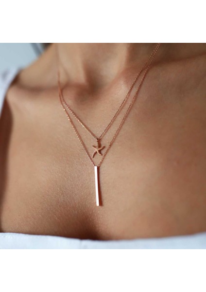 Deniz Yıldızı Çubuklu Ikili Kolye