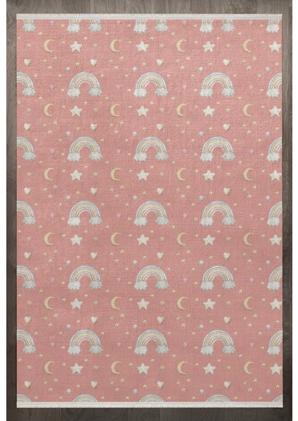 Figürlü Pembe Pamuk Dikdörtgen Modern Desenli Pamuk Makinada Yıkanabilir Hav Toz Vermez Leke Tutmayan Kaymaz Taban Dijital Makine Baskı Salon Yolluk Mutfak Halı