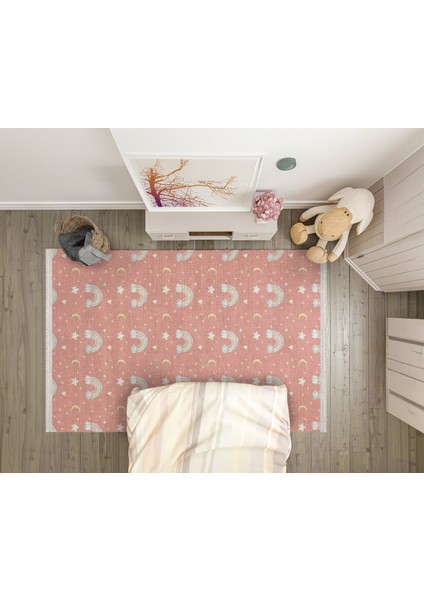 Figürlü Pembe Pamuk Dikdörtgen Modern Desenli Pamuk Makinada Yıkanabilir Hav Toz Vermez Leke Tutmayan Kaymaz Taban Dijital Makine Baskı Salon Yolluk Mutfak Halı modelleri