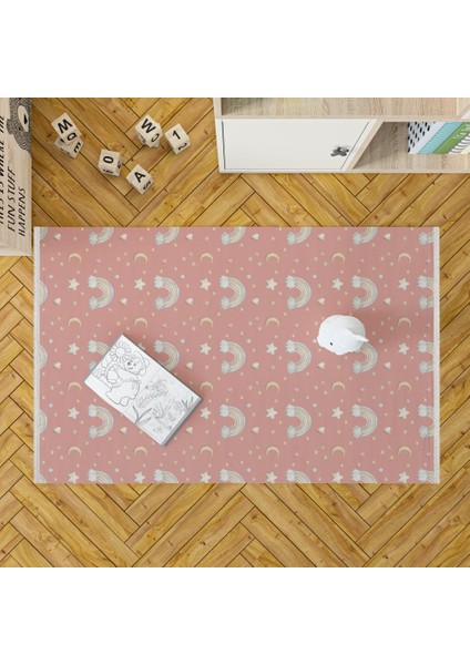 Figürlü Pembe Pamuk Dikdörtgen Modern Desenli Pamuk Makinada Yıkanabilir Hav Toz Vermez Leke Tutmayan Kaymaz Taban Dijital Makine Baskı Salon Yolluk Mutfak Halı fırsatları