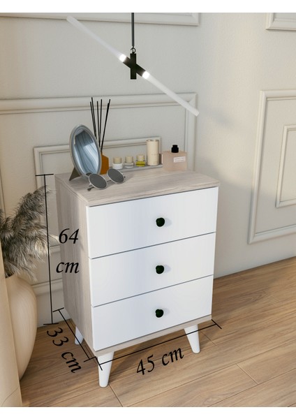 Komodin Parlak Beyaz Cordoba 3 Çekmeceli Modern Komodin Yatak Odası modelleri