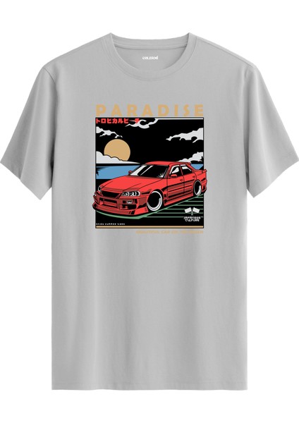 Paradise Spor Araba Gün Batımı Tasarımlı Regular Tişört