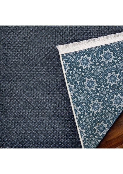 Çiçekli Mavi Pamuk Kare Modern Desenli Pamuk Makinada Yıkanabilir Hav Toz Vermez Leke Tutmayan Kaymaz Taban Dijital Makine Baskı Salon Yolluk Mutfak Halı indirimleri