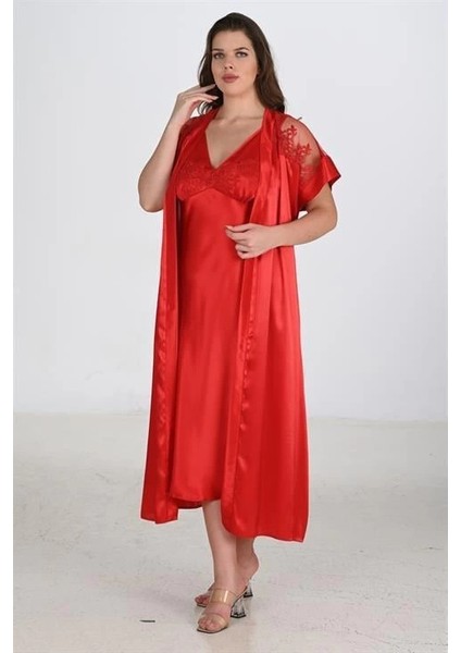 2li Kırmızı Sabahlık Takımı Bigsize 6226 modelleri