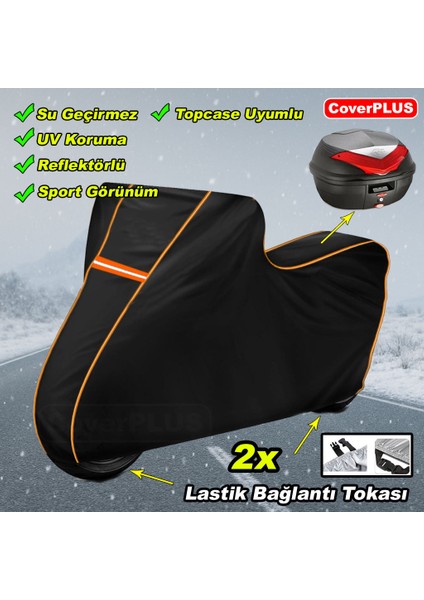 Reflektörlü Siyah Turuncu Dikişli Kanuni S125T Pro Arka Çanta Uyumlu Branda Motosiket Brandası Motor Örtüsü Çadır Su Geçirmez Motosiklet Kılıfı Motor Brandası fırsatları