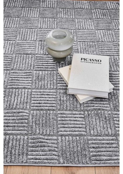 Gri Geometrik Etnik Modern Desenli Hav Vermeyen Leke Tutmayan Kolay Temizlenen Yumuşak Makine Salon Yolluk Mutfak Halı fırsatları