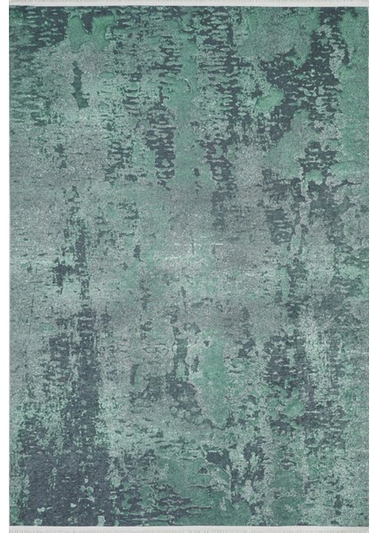 Gojra Yeşil Modern Etnik Desenli Makinada Yıkanabilir Hav Toz Vermez Leke Tutmayan Kaymaz Taban Dijital Makine Baskı Salon Yolluk Mutfak Halı