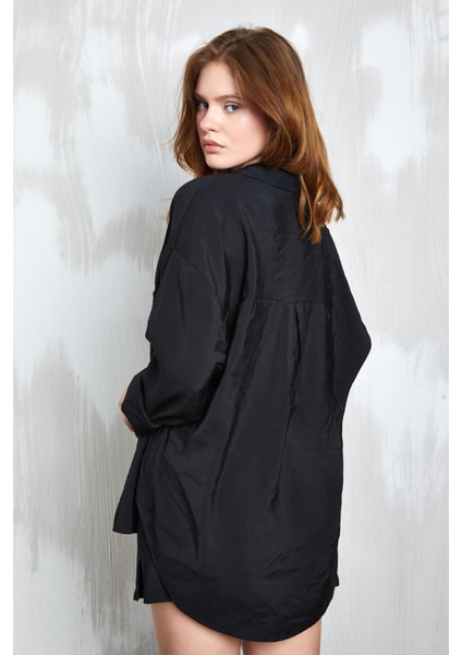 Siyah Modal Kumaş Oversize Gömlek/şort Alt-Üst Takım 27376 fırsatları