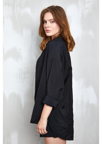 Siyah Modal Kumaş Oversize Gömlek/şort Alt-Üst Takım 27376 indirimleri