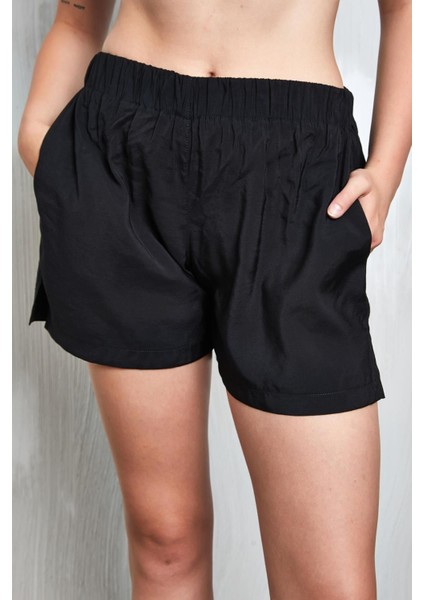 Siyah Modal Kumaş Oversize Gömlek/şort Alt-Üst Takım 27376