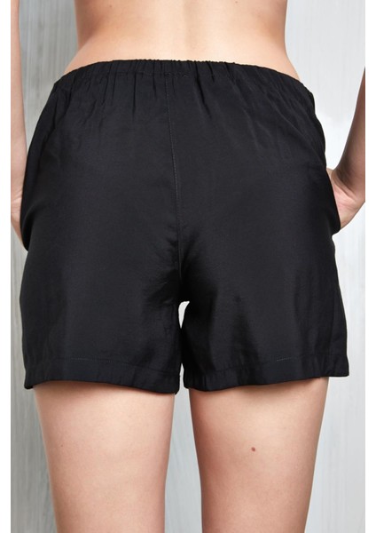 Siyah Modal Kumaş Oversize Gömlek/şort Alt-Üst Takım 27376