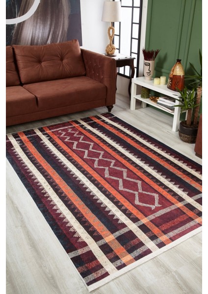 Nagpur Turuncu Modern Etnik Desenli Pamuk Makinada Yıkanabilir Hav Toz Vermez Leke Tutmayan Kaymaz Taban Dijital Makine Baskı Salon Yolluk Mutfak Halı modelleri