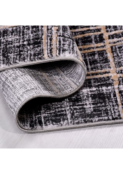 Siyah Modern Etnik Desenli Mikro Hav Vermeyen Leke Tutmayan Kolay Temizlenen Yumuşak Makine Salon Yolluk Mutfak Halı modelleri