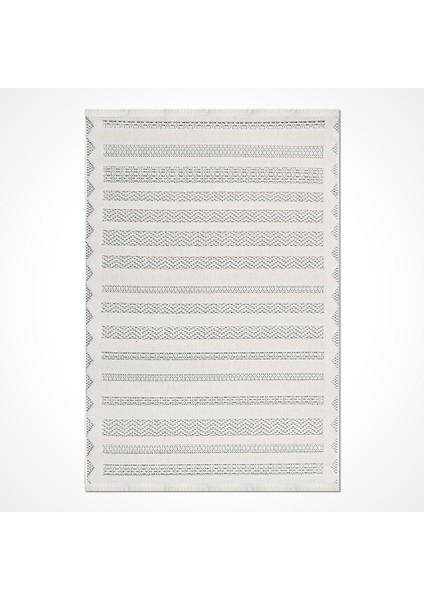 Krem Çizgili Etnik Modern Desenli Hav Vermeyen Leke Tutmayan Kolay Temizlenen Yumuşak Makine Salon Yolluk Mutfak Halı