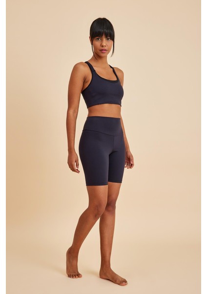 Sportive Siyah Yüksek Bel Toparlayıcı Kısa Şort Spor Taytı