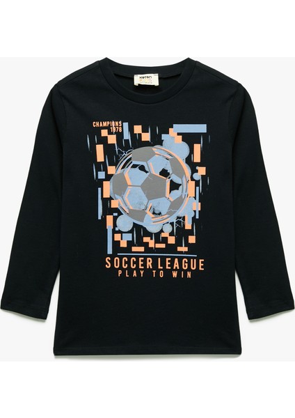 Pamuklu Uzun Kollu Bisiklet Yaka Baskılı Tişört