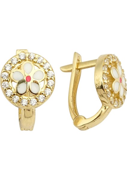 Halka Içinde Beyaz Papatya Çocuk Küpesi