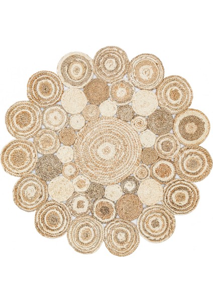 Liezen Geometrik Bej Jüt Daire Modern Desenli Akrilik Hav Vermeyen Leke Tutmayan Kolay Temizlenen Yumuşak Makine Salon Yolluk Jüt Halı