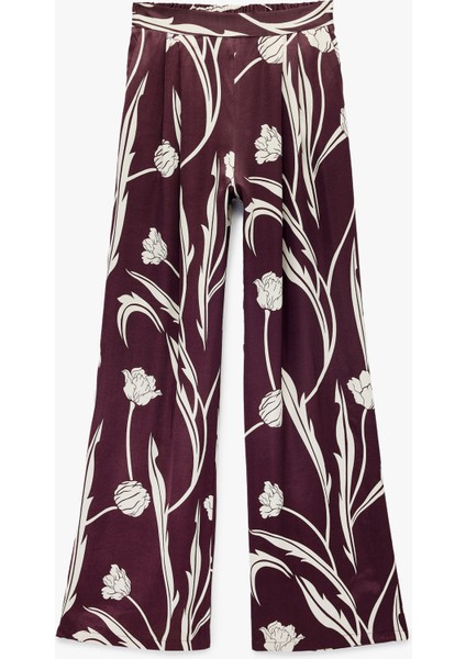 Yüksek Bel Floral Desenli Saten Palazzo Pantolon