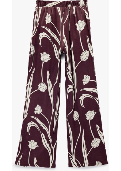Yüksek Bel Floral Desenli Saten Palazzo Pantolon fiyatları