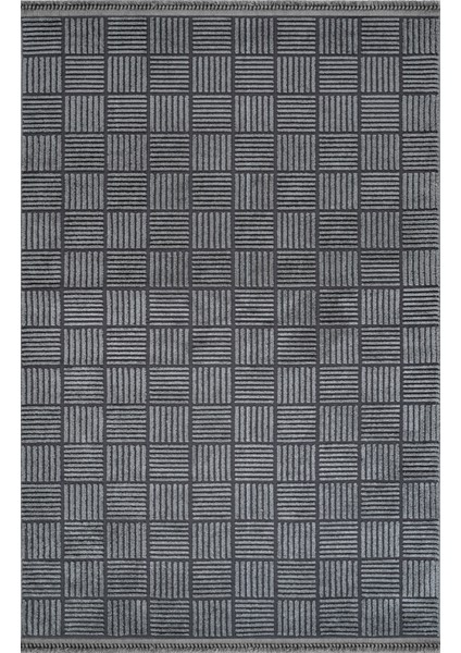 Antrasit Geometrik Etnik Modern Desenli Hav Vermeyen Leke Tutmayan Kolay Temizlenen Yumuşak Makine Salon Yolluk Mutfak Halı