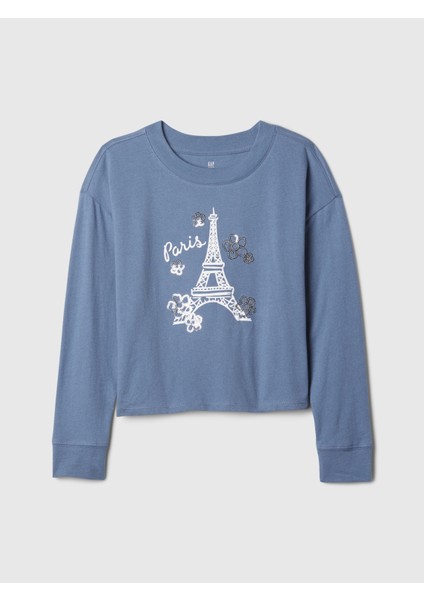 Kız Çocuk Mavi Grafikli T-Shirt