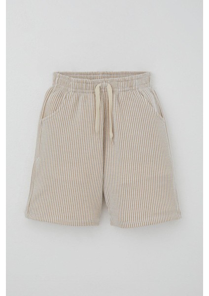 Erkek Çocuk Şortlu Takım Sıfır Kollu Yazı Baskılı Bağcık Aksesuarlı 8-14 Yaş, Krem modelleri