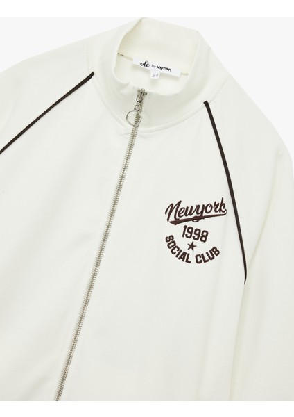Şardonlu Uzun Kollu Dik Yaka Baskılı Fermuarlı Sweatshirt modelleri