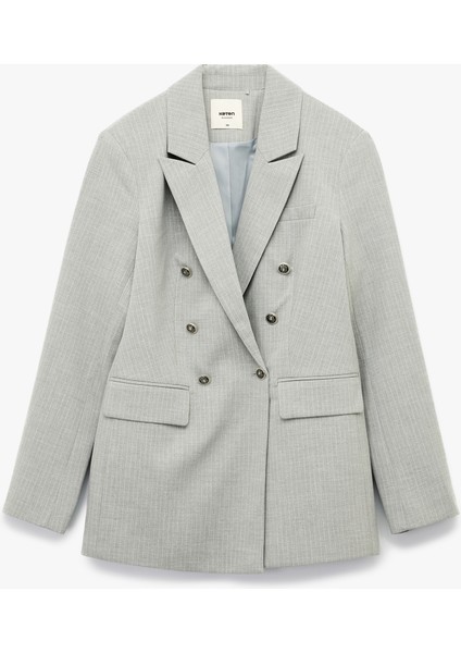 Slim Fit Düğmeli Cepli Uzun Kollu Kruvaze Blazer Ceket