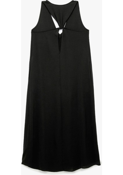 Aerobin Kumaş V Yaka Kolsuz Pencere Detaylı Midi Boy Kloş Elbise fırsatları