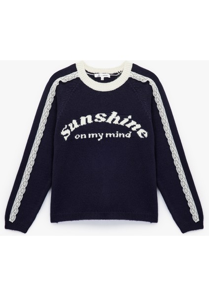 Dantel Detaylı Uzun Kollu Desenli Bisiklet Yaka Kazak modelleri