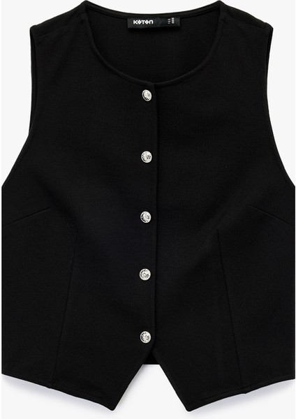 Krep Scuba Kumaş Bisiklet Yaka Düğmeli Blazer Yelek