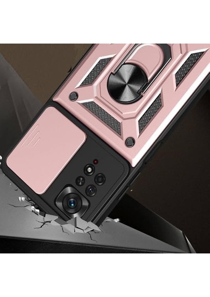 Xiaomi Redmi Note 11 Pro 4g Uyumlu Kamera Korumalı Sürgülü Yüzüklü Standlı Tank Kılıf (Siyah) modelleri