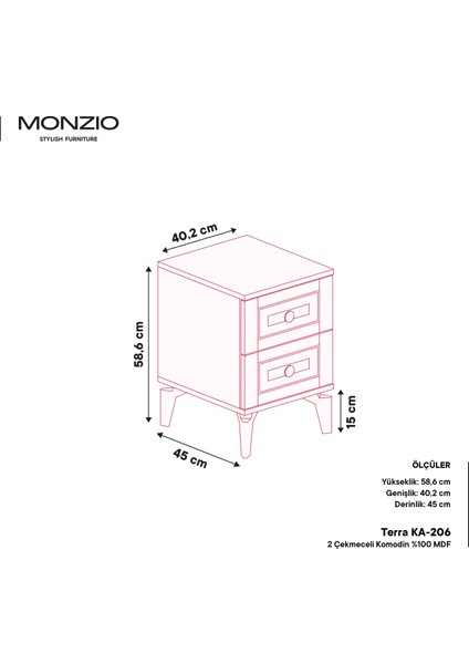 Terra 2 Çekmeceli Komodin Tamamı Mdf (Yeşil) modelleri
