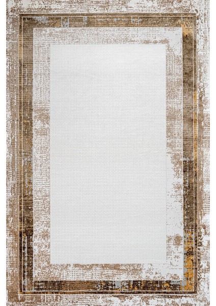 Çerçeveli Kahverengi Pamuk Dikdörtgen Modern Desenli Pamuk Makinada Yıkanabilir Hav Toz Vermez Leke Tutmayan Kaymaz Taban Dijital Makine Baskı Salon Yolluk Mutfak Halı