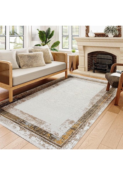 Çerçeveli Kahverengi Pamuk Dikdörtgen Modern Desenli Pamuk Makinada Yıkanabilir Hav Toz Vermez Leke Tutmayan Kaymaz Taban Dijital Makine Baskı Salon Yolluk Mutfak Halı modelleri