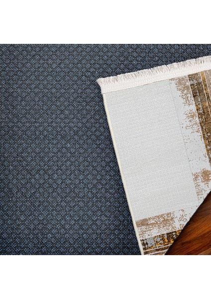 Çerçeveli Kahverengi Pamuk Dikdörtgen Modern Desenli Pamuk Makinada Yıkanabilir Hav Toz Vermez Leke Tutmayan Kaymaz Taban Dijital Makine Baskı Salon Yolluk Mutfak Halı indirimleri