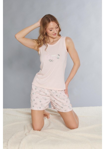 Askılı Şort Takım - Sevimli Desenli Yazlık Viskon Pijama Dowry 06-67