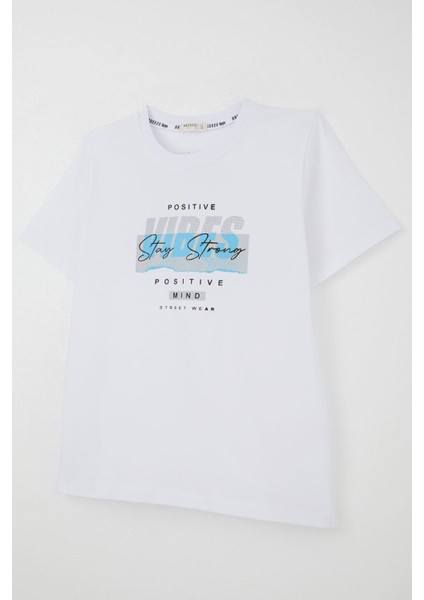 Erkek Çocuk Tişört Motivasyon Temalı & Sırt Kısmı Yazı Baskı Detaylı 9-16 Yaş, Beyaz fırsatları