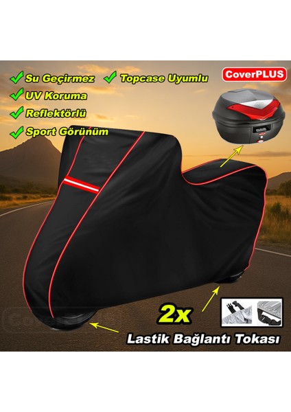Ktm 890 Adventure R Pro Arka Çanta Uyumlu Branda Siyah Kırmızı-Dikişli Reflektörlü Motosiket Brandası Motor Örtüsü Çadır Su Geçirmez Motosiklet Kılıfı Motor Brandası fırsatları