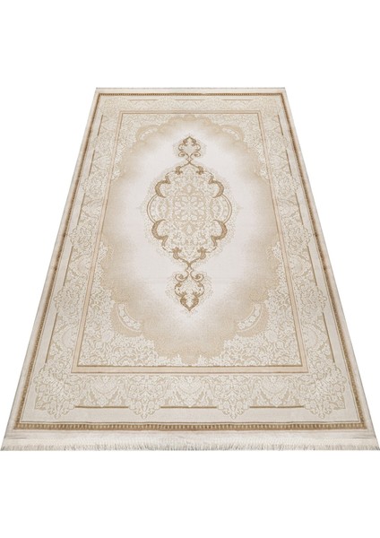 Yuliya Klasik Bej Viskon Dikdörtgen Modern Desenli Akrilik Hav Vermeyen Leke Tutmayan Kolay Temizlenen Yumuşak Makine Salon Yolluk Mutfak Halı fırsatları