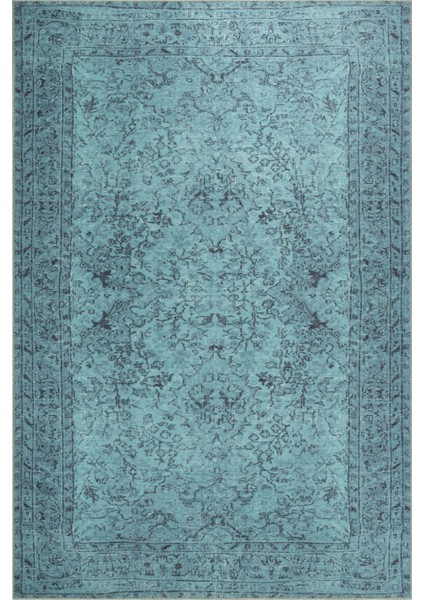 Edingburgh Klasik Turkuaz Polyester Dikdörtgen Modern Desenli Pamuk Makinada Yıkanabilir Hav Toz Vermez Leke Tutmayan Kaymaz Taban Dijital Makine Baskı Salon Yolluk Mutfak Halı
