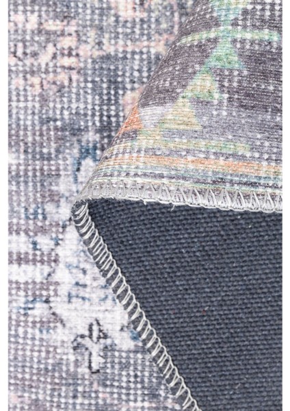 Derby Çiçekli Gri Polyester Dikdörtgen Modern Desenli Pamuk Makinada Yıkanabilir Hav Toz Vermez Leke Tutmayan Kaymaz Taban Dijital Makine Baskı Salon Yolluk Mutfak Halı fırsatları