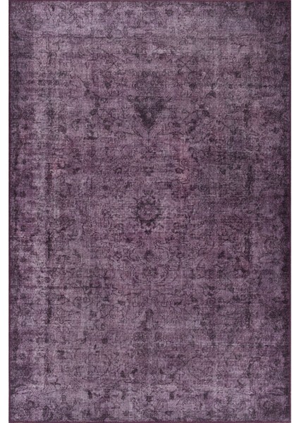 Hereford Klasik Mor Polyester Dikdörtgen Modern Desenli Pamuk Makinada Yıkanabilir Hav Toz Vermez Leke Tutmayan Kaymaz Taban Dijital Makine Baskı Salon Yolluk Mutfak Halı