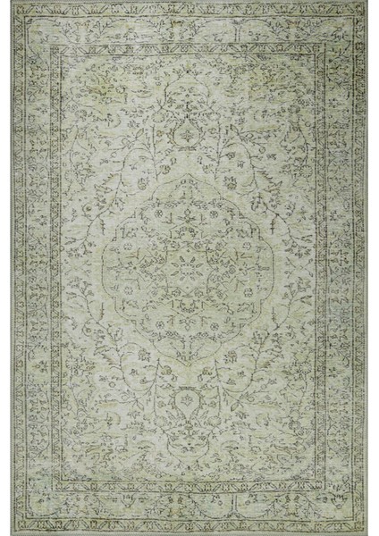 Gloucester Klasik Yeşil Polyester Daire Modern Desenli Pamuk Makinada Yıkanabilir Hav Toz Vermez Leke Tutmayan Kaymaz Taban Dijital Makine Baskı Salon Yolluk Mutfak Halı