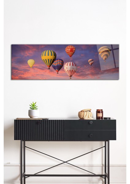 Kapadokya Balonlar Manzarası Panoramik Cam Tablo, Darbelere Dayanıklı Kırılmaz Cam, Hediyelik