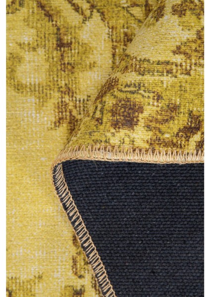 Perth Klasik Sarı Polyester Dikdörtgen Modern Desenli Pamuk Makinada Yıkanabilir Hav Toz Vermez Leke Tutmayan Kaymaz Taban Dijital Makine Baskı Salon Yolluk Mutfak Halı fırsatları