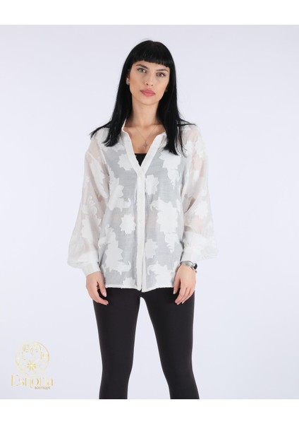 Jakarlı Gömlek Ekru